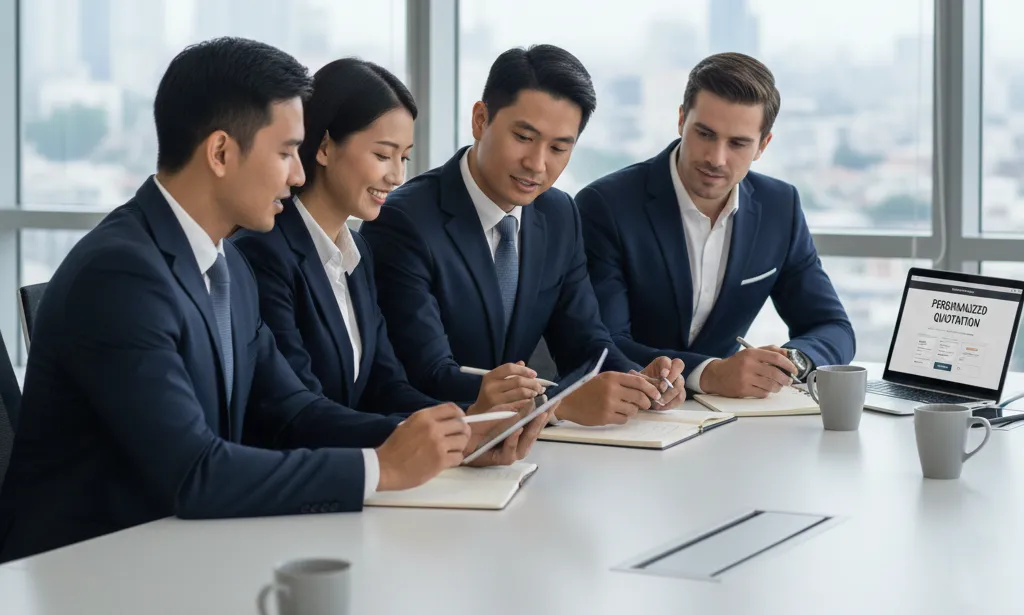 Professional business team reviewing a personalized quote for USA company registration and compliance services