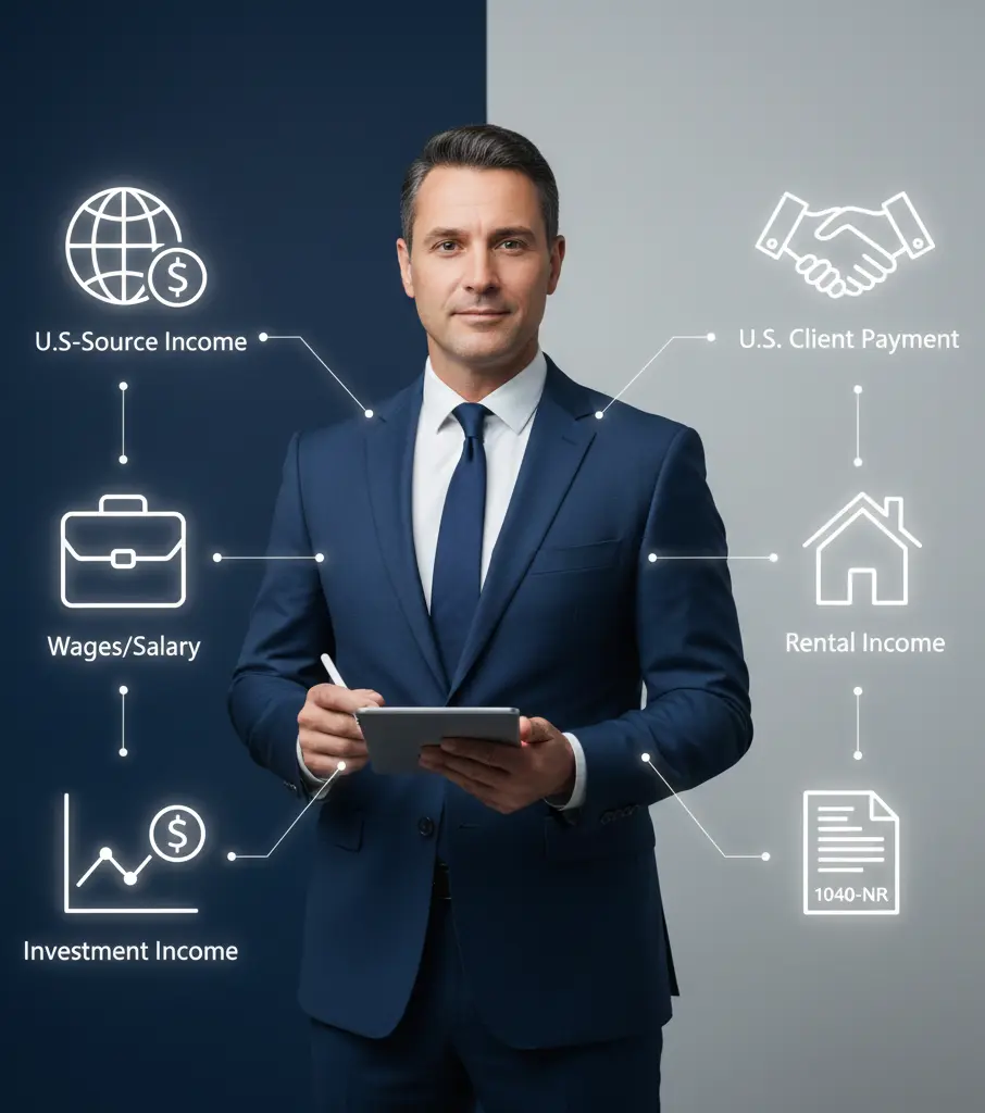 Professional man representing non-resident federal tax filing requirements.