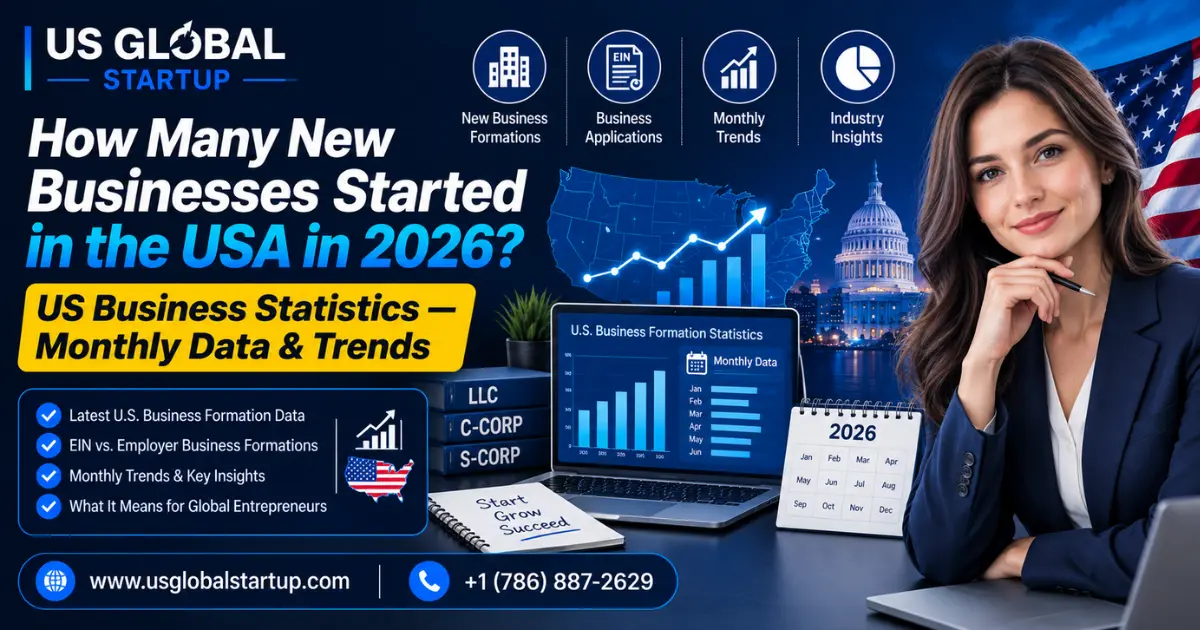 How many new businesses started in the USA in 2026, featuring US business statistics, monthly data and trends from US Global Startup.
