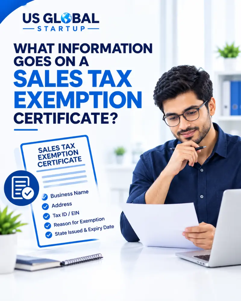 US Global Startup guide to the information included on a sales tax exemption certificate