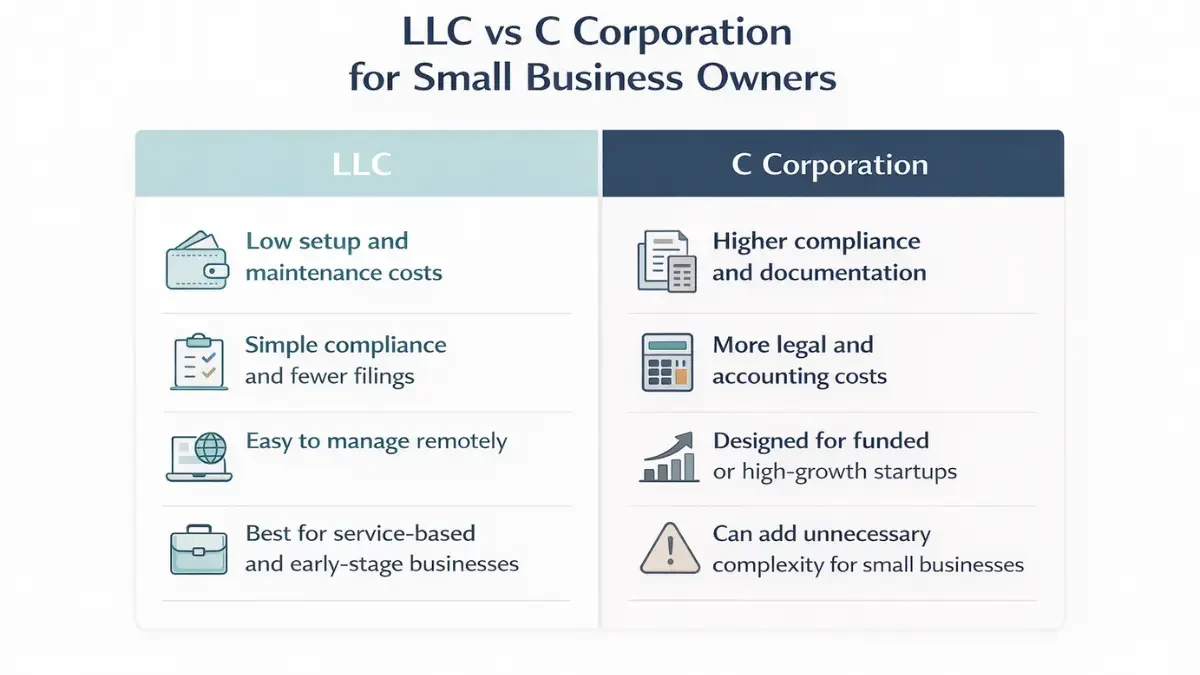 LLC vs C Corporation for small business owners in the USA – simple comparison for non-residents